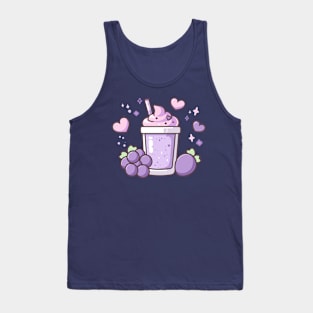 Kawaii Blueberry Boba Drink with Hearts | Cute Kawaii Style Food Art Tank Top